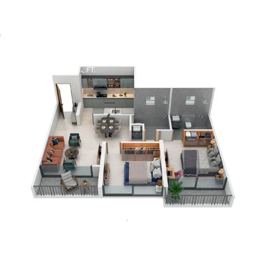 2 BHK Floor Plan at Hexa Towers Moshi, Dudulgaon Pune